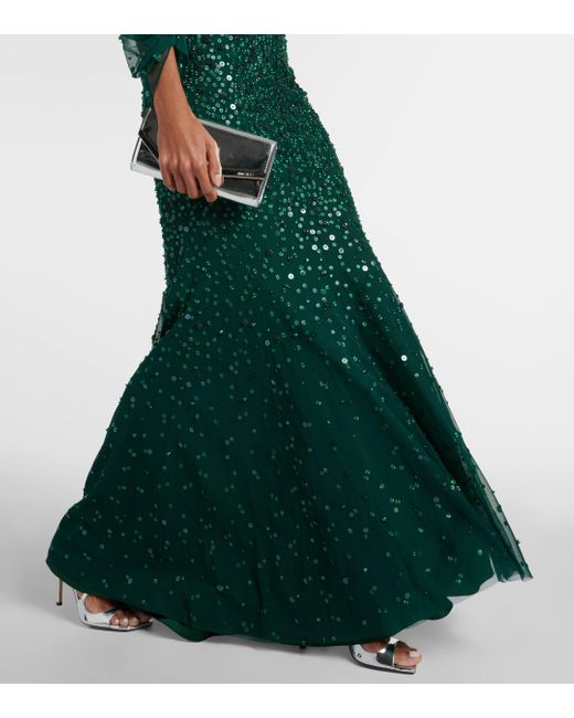 Jenny Packham Green Embellished Tulle Gown