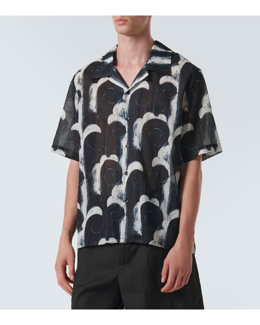 Commas Black Printed Cotton Voile Bowling Shirt for men