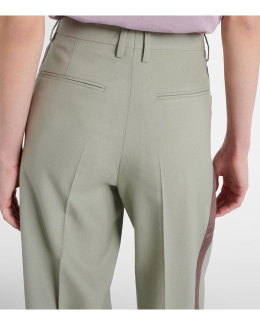 Dries Van Noten Green Mid-Rise Wool Straight Pants