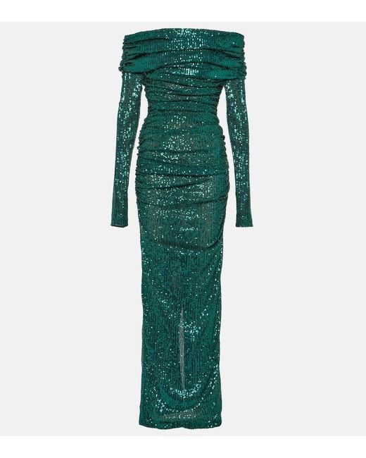 Dolce & Gabbana Green Off-Shoulder Sequined Gown