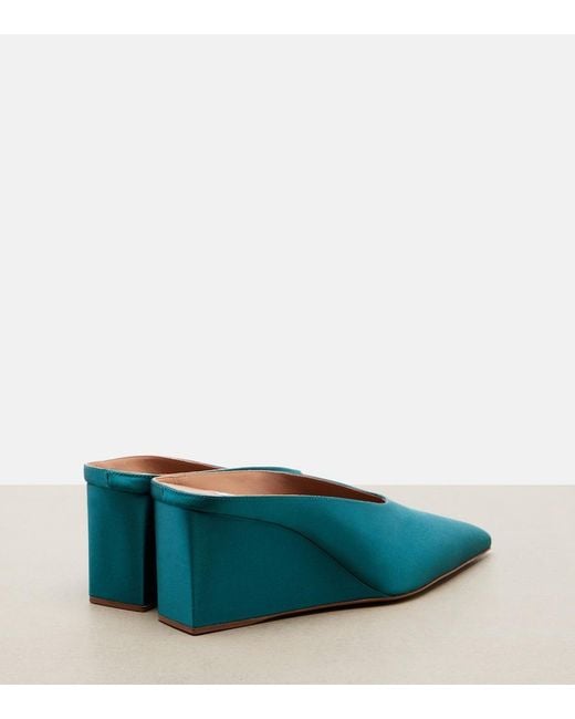 Alaïa Blue Cube Satin Wedge Mules
