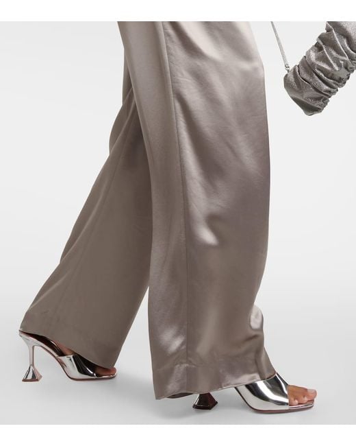 Staud Gray Luisa Pleated High-Rise Satin Pants