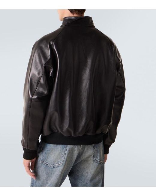 A.PRESSE Black Leather Bomber Jacket for men