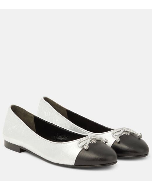 Tory Burch Cap toe Leather Ballet Flats in Metallic Lyst UK
