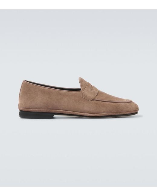 Rubinacci White Suede Penny Loafers for men