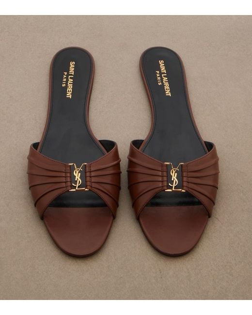 Saint Laurent Brown Babylone Leather Slides