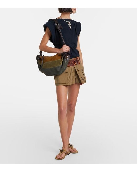 Isabel Marant Metallic Maia Medium Patchwork Suede Shoulder Bag