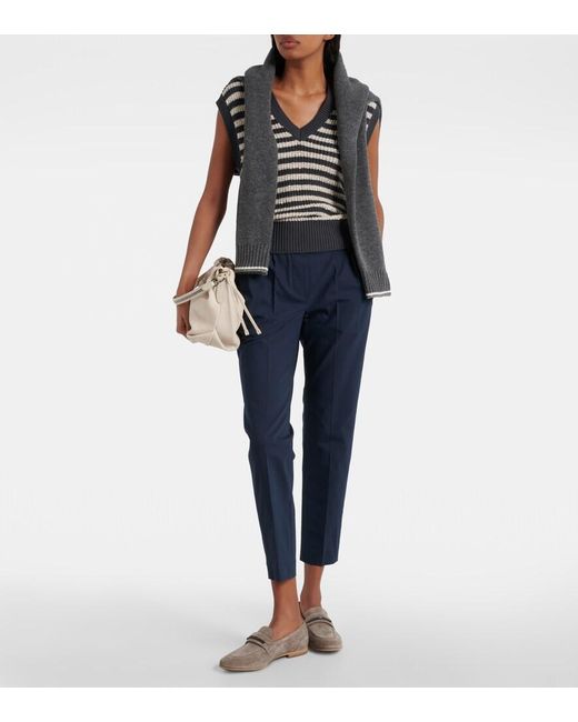 Brunello Cucinelli Blue Cotton-Blend Twill Chinos