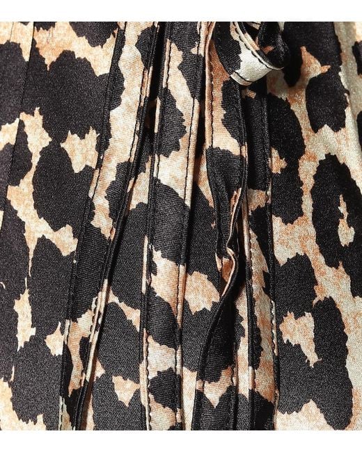 Ganni Multicolor Leopard-print Ruched Stretch-silk Midi Dress