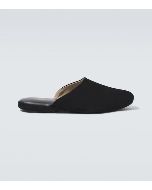 Charvet Black Suede Slippers for men