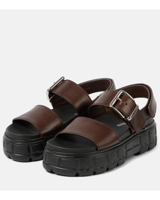 Miu Miu Brown 50 Leather Platform Sandals