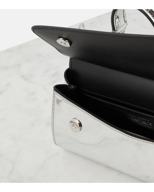 Dolce & Gabbana White Sicily Small Mirrored Leather Tote Bag