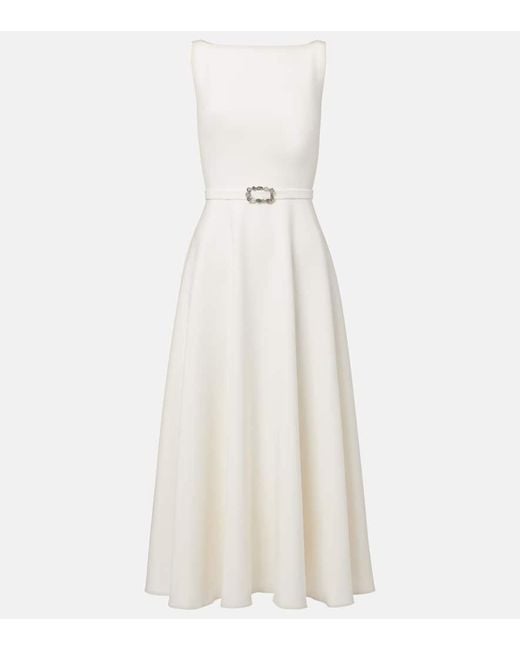 Safiyaa White Belted A-Line Midi Dress
