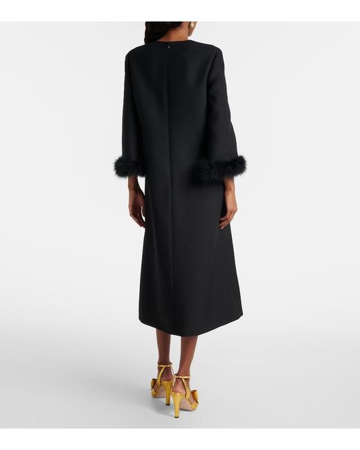 Valentino Black Crepe Couture Feather-Trimmed Midi Dress