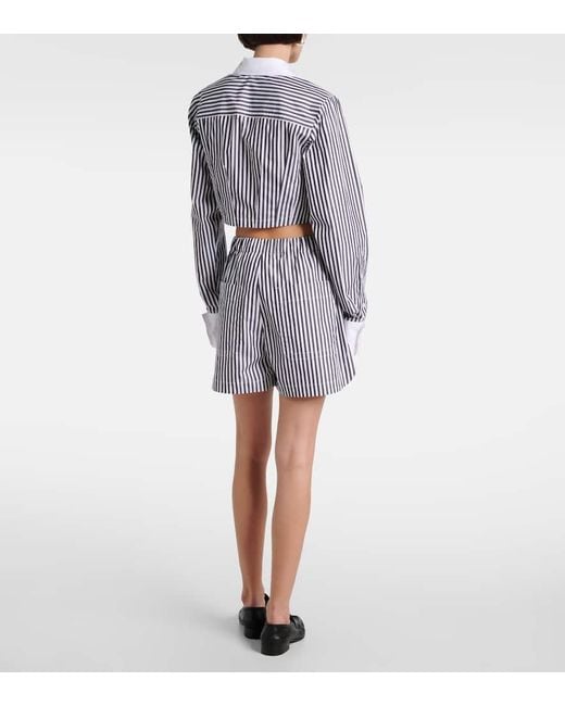 Sportmax Blue Cropped Striped Cotton Poplin Shirt