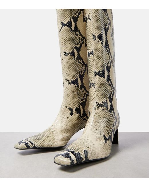 Khaite White Ona 55 Snake-Effect Leather Knee-High Boots