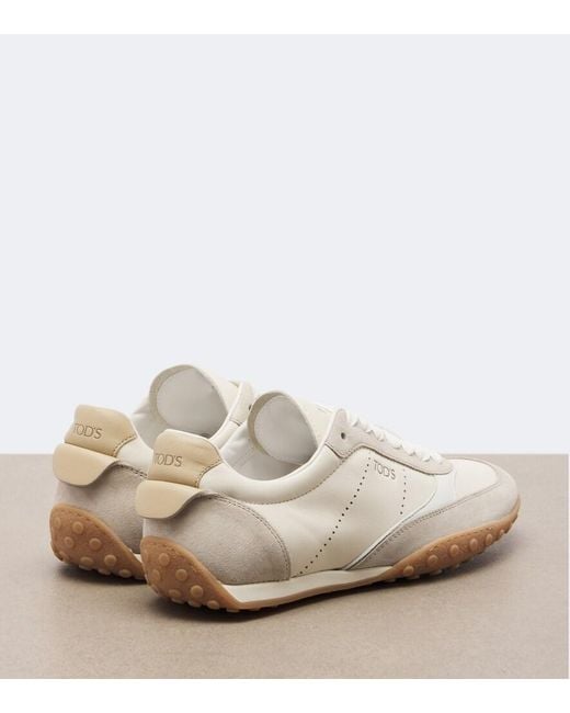 Tod's White Suede-Trimmed Leather Sneakers