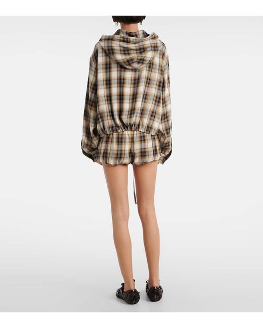 Camisa Cropped A Cuadros Con Capucha Acne de color Brown