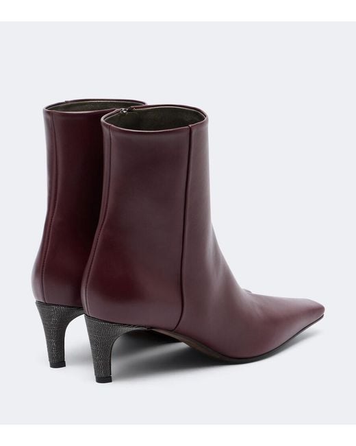 Brunello Cucinelli Purple Monili Leather Ankle Boots