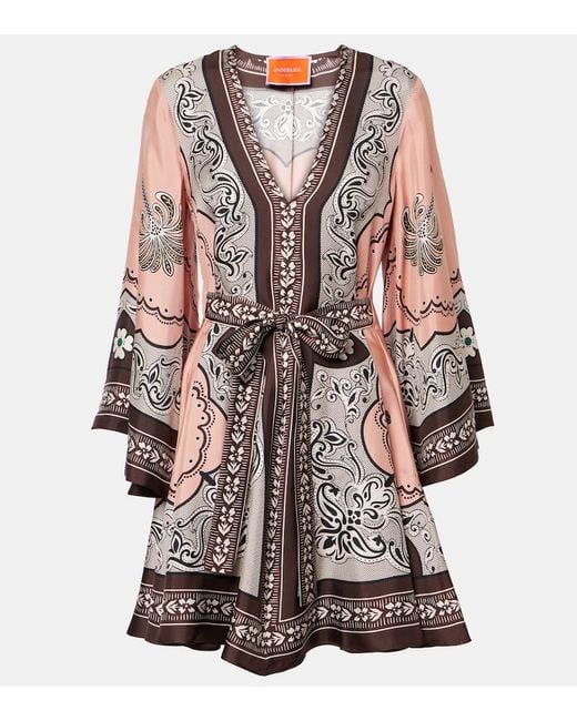 LaDoubleJ Brown Magnifico Printed Silk Twill Minidress