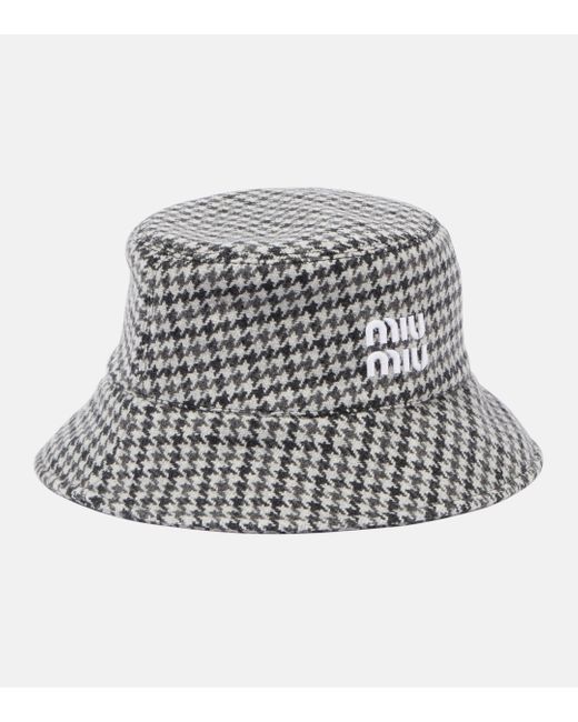 Miu Miu Gray Houndstooth Wool Bucket Hat