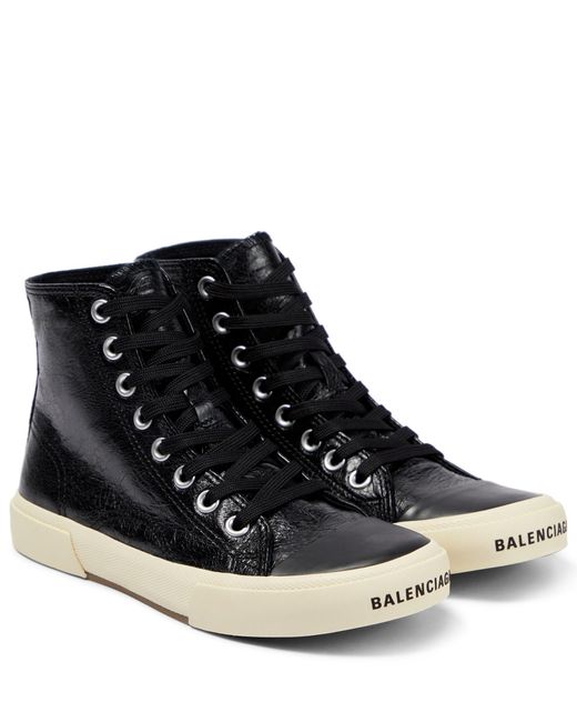 Balenciaga Paris High-top Leather Sneakers in Black | Lyst