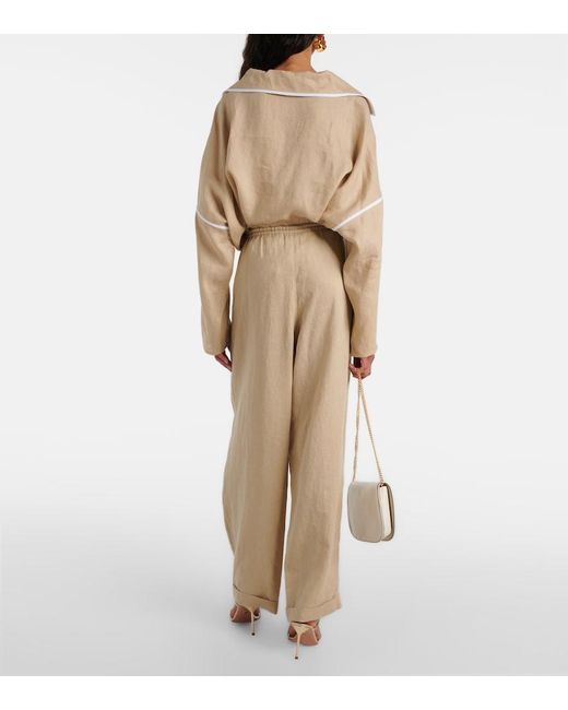 Tory Burch Natural Linen Wide-Leg Pants