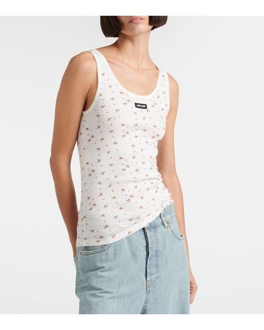 Miu Miu White Bedrucktes Top Aus Baumwoll-Jersey