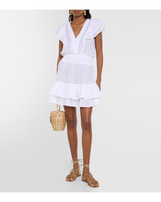Vestido corto Camila con bordado ingles Poupette de color White