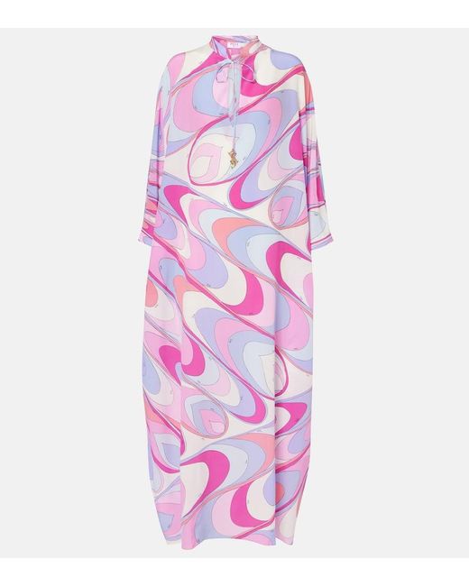 Emilio Pucci Pink Printed Silk Crepe De Chine Kaftan
