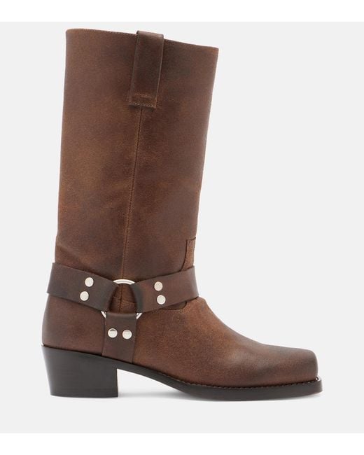 Paris Texas Brown Roxy Distressed Leather Biker Boots