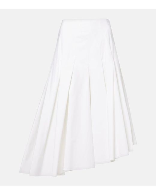 FFORME White Rio Asymmetric Cotton Midi Skirt