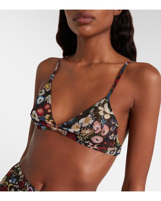 Khaite Brown Talita Floral Silk Bra Top