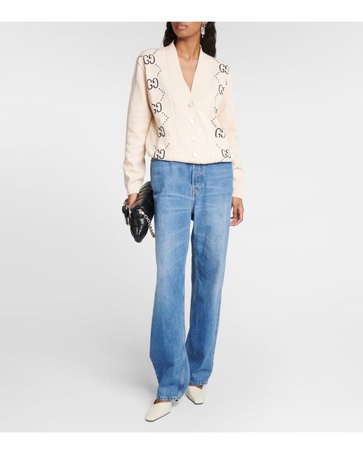 Cardigan de algodon con GG en intarsia Gucci de color Natural
