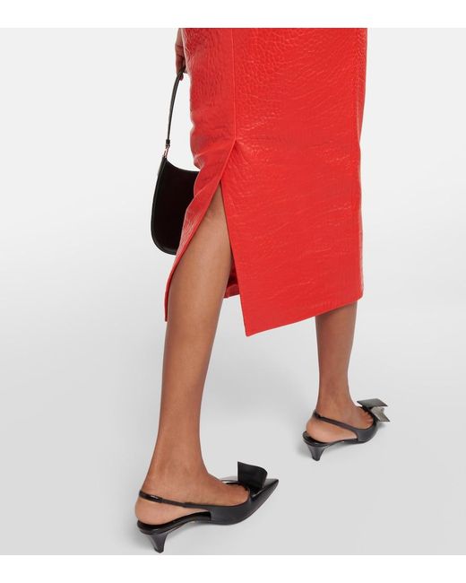 Prada Red Leather Pencil Skirt