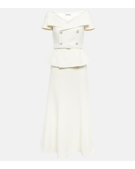Self-Portrait White Tailored Boucle Midi Dress