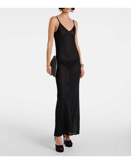 Vestido Lencero De Jersey Saint Laurent de color Black
