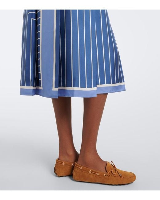 Tod's Blue Striped Silk Midi Skirt