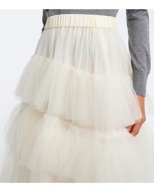 Simone Rocha White Ruffled Tulle Midi Skirt