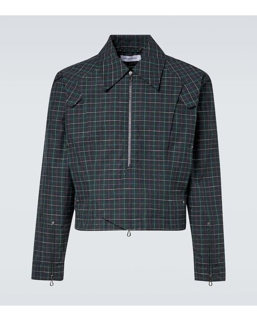 Kiko Kostadinov Blue Kraner Checked Cropped Cotton-Blend Blouson for men
