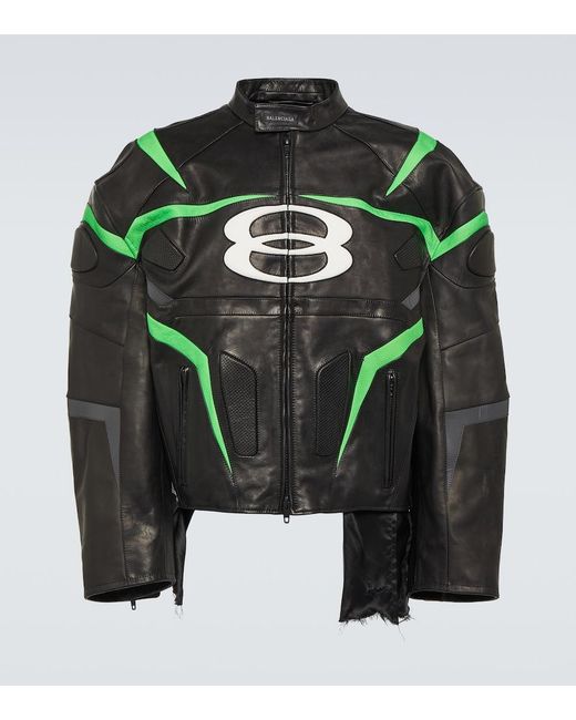 Balenciaga Green Logo Leather Jacket for men