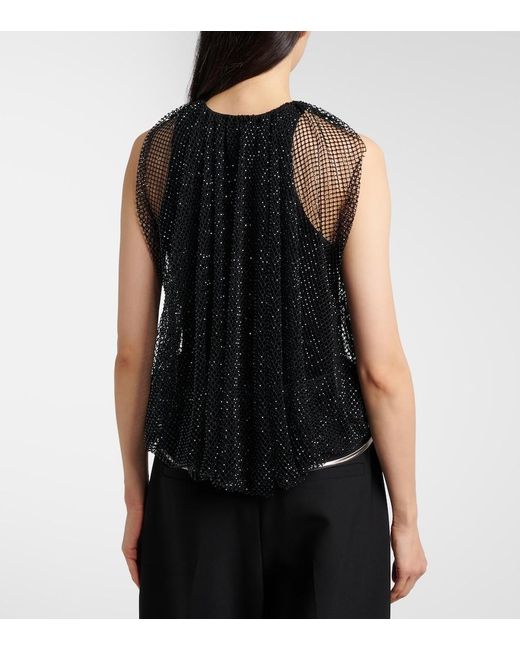 Sportmax Black Embellished Mesh And Jersey Top