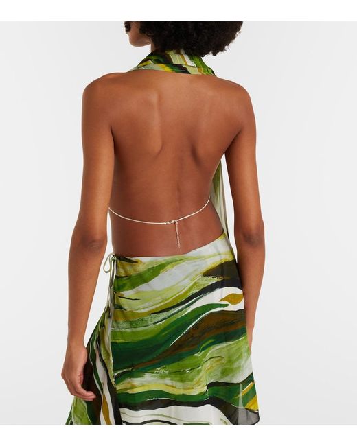 Christopher Esber Green Printed Silk Scarf Bra Top