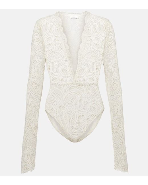 Alexandra Miro White Ariella Sheer Lace Bodysuit