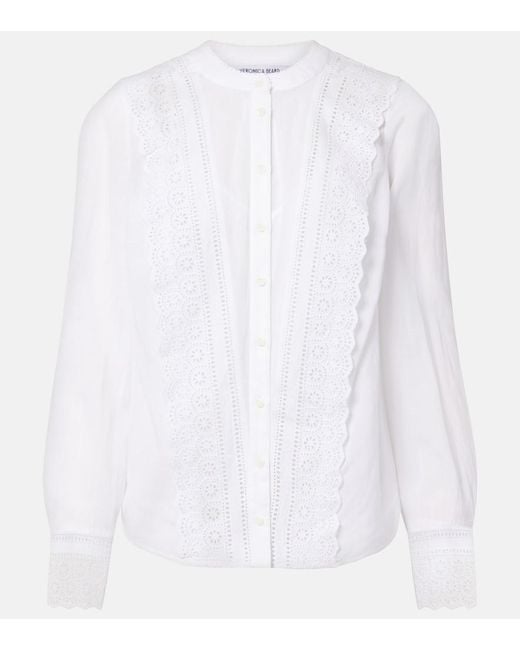 Veronica Beard White Clermont Broderie Anglaise Cotton-Blend Shirt