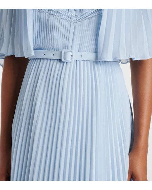 Self-Portrait Blue Caped Chiffon Midi Dress