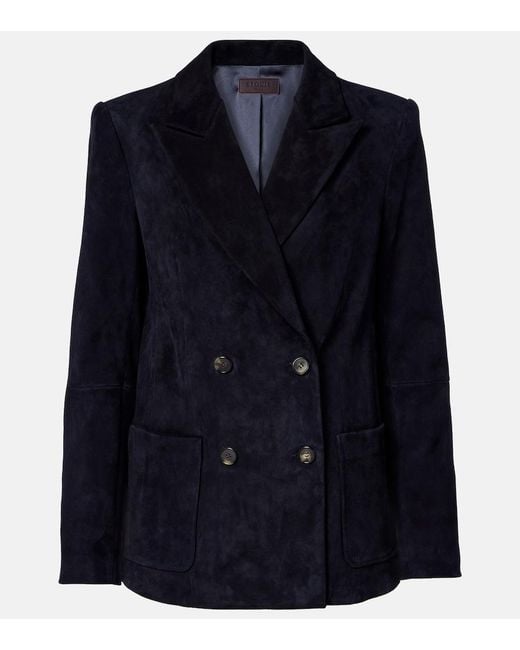 Stouls Blue Suede Double-Breasted Blazer