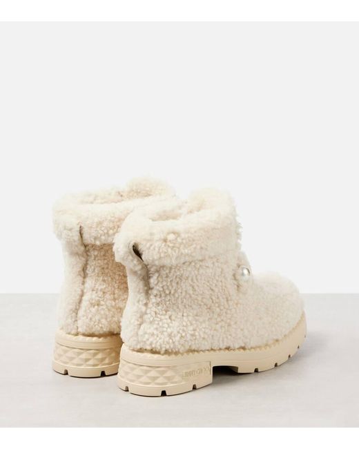 Jimmy Choo Natural Shea Faux Pearl-Embellished Shearling Ankle Boots