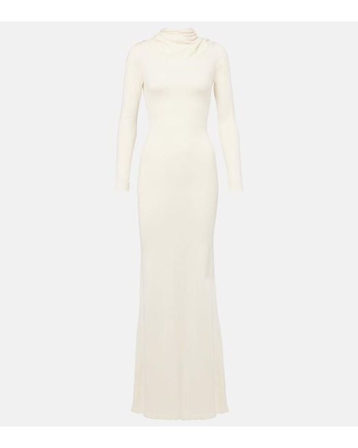 AYA MUSE White Viva Knitted Silk And Cashmere Maxi Dress