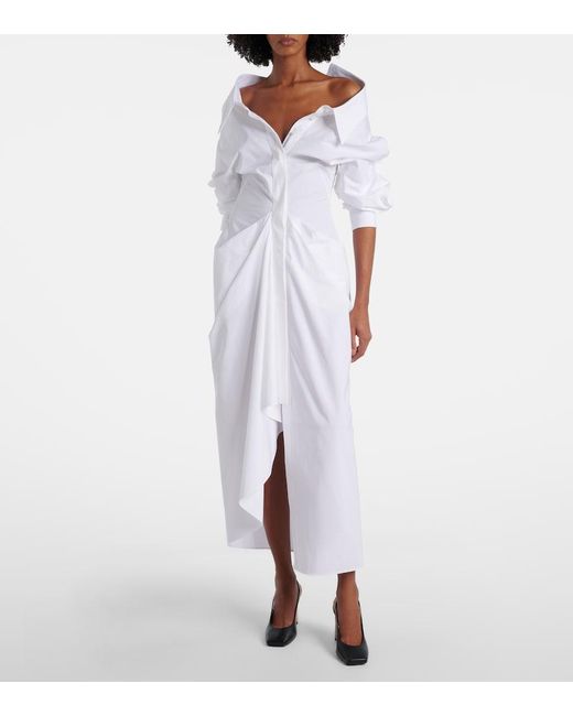Givenchy White Draped Cotton Poplin Shirt Dress
